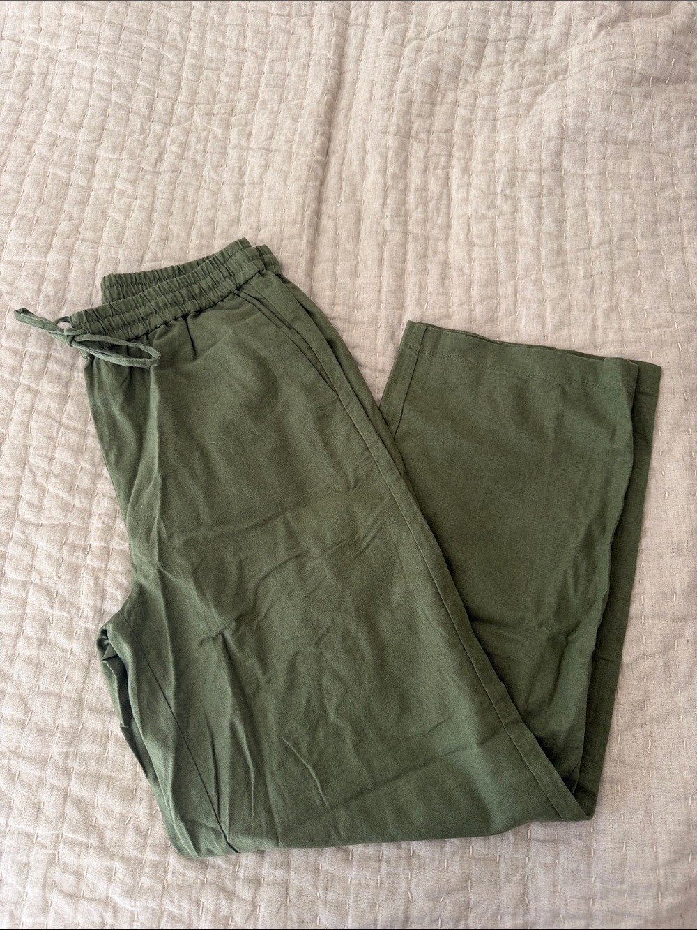 J. Crew Women’s Size 4 Olive Green Wide-Leg Linen Blend Pull-On Pants